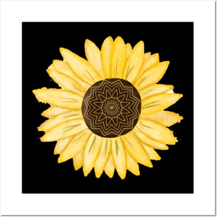 Mandala Sunflower Natural Watercolor Pattern Posters and Art